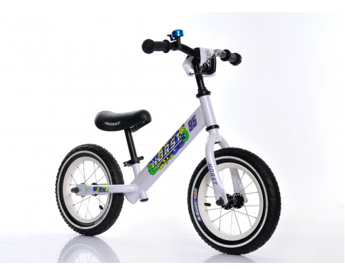 Беговел 00-170676 рама сталь, надувные колеса 12″ герм.подш. регул. руль/седло белый HORST95