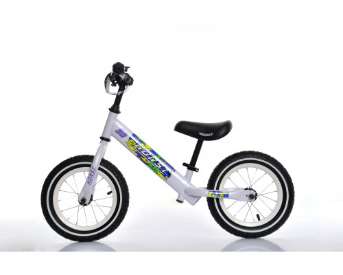 Беговел 00-170676 рама сталь, надувные колеса 12″ герм.подш. регул. руль/седло белый HORST95