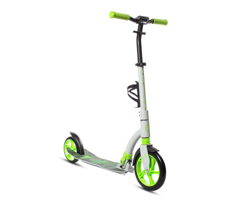 Самокат 00-180021 алюминиевый с передним аммортизатором 230+180мм подшипники ABEC-9 до 100кг, новый ШИРОКИЙ РУЛЬ, серебристо-зеленый COD-X 4.0