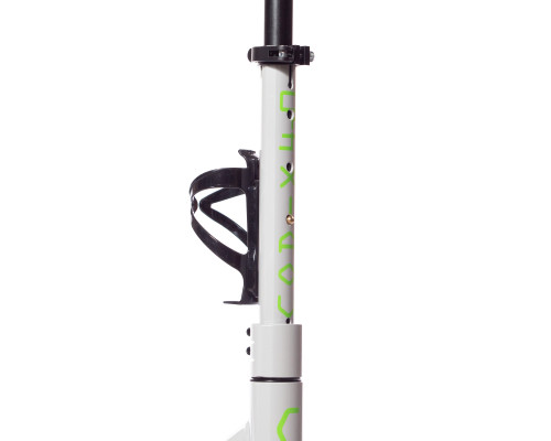 Самокат 00-180021 алюминиевый с передним аммортизатором 230+180мм подшипники ABEC-9 до 100кг, новый ШИРОКИЙ РУЛЬ, серебристо-зеленый COD-X 4.0