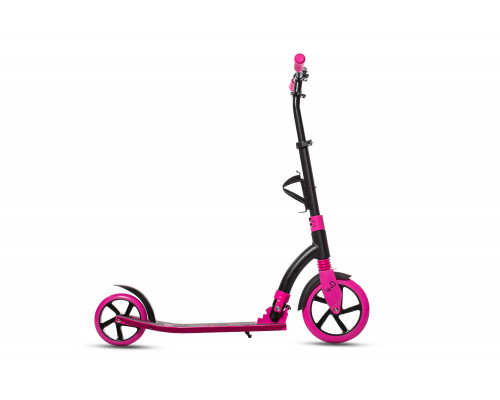 Самокат 00-180023 алюминиевый с передним аммортизатором 230+180мм подшипники ABEC-9 до 100кг, новый ШИРОКИЙ РУЛЬ, черно-розовый COD-X 4.0
