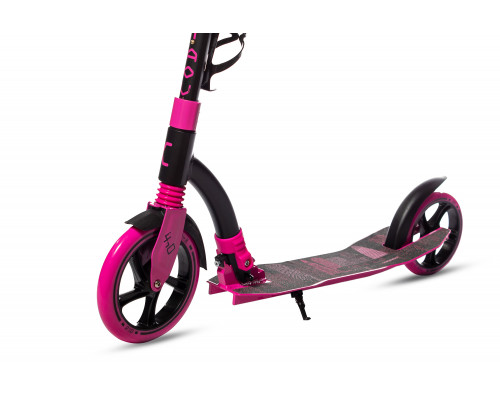 Самокат 00-180023 алюминиевый с передним аммортизатором 230+180мм подшипники ABEC-9 до 100кг, новый ШИРОКИЙ РУЛЬ, черно-розовый COD-X 4.0