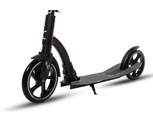 Самокат 00-180025 алюминиевый с передним аммортизатором 230+180мм подшипники ABEC-9 до 100кг, новый ШИРОКИЙ РУЛЬ, черный COD-X 4.0