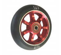 Колесо для самоката 00-180103 для труюкового самоката, фрезерованное алюминиевое с промподшипниками ABEC9 100мм SUB анодированное красно-черное