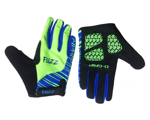 Перчатки 08-202112 детские с длинными пальцами лайкра PRO RACE неон зеленые-синие, размер 6/M (для 4-6 лет), GEL PRO, на липучке FUZZ