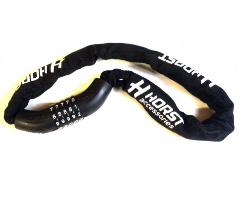 Замок 09-100244 вело цепь (5 разрядов) 6х900мм кодовый черный HORST