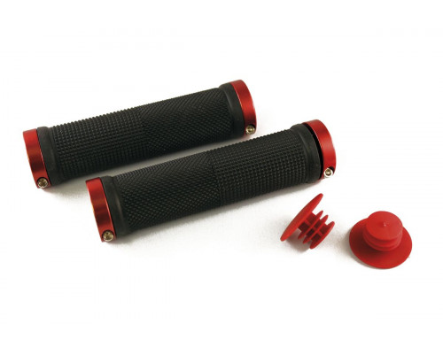 Ручки .CLO201 на руль 3-156 резиновые 130мм с 2 фиксаторами черно-красные анодированные CLARK`S