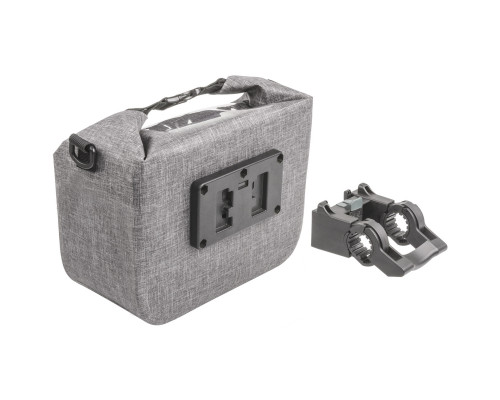 Сумка 5-122882 на руль 22,2-31,8мм V=7л 130х280х21мм б/съемная с плечевым ремнем 100% водонепроницаемая, сварные швы, дизайн DENIM серая M-WAVE