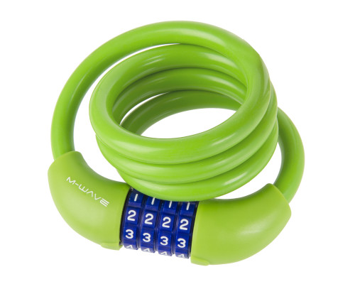 Замок 5-231065 вело кодовый (4 разряда) 12х1000мм автоматический силиконовый зеленый M-WAVE