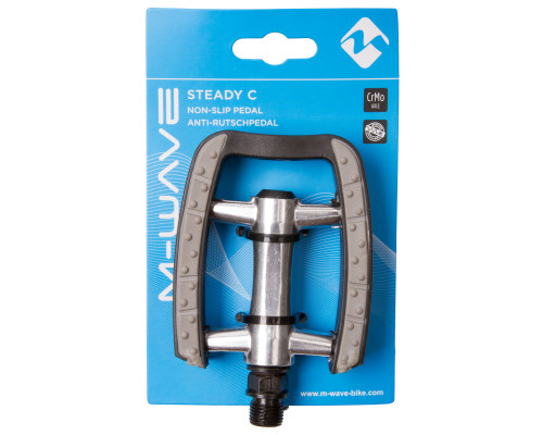 Педали 5-311040 алюминиевыес пластиковые ободом, с антискользящими резиновым покрытием c герметичными промподшипниками 80*95мм, серебристый-черные (на блистере) STEADY C M-WAVE