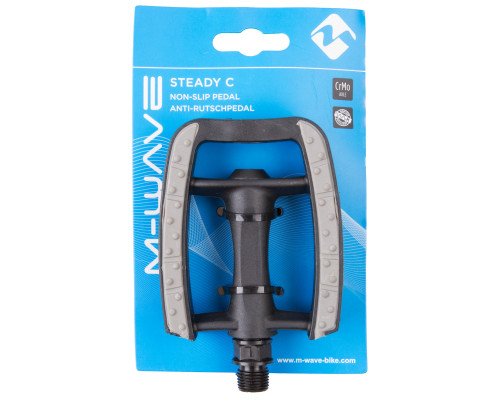 Педали 5-311041 пластиковые с пластиковые ободом, с антискользящими резиновым покрытием c шарикоподшипниками 80*95мм, серебристый-черные (на блистере) M-WAVE