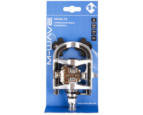 Педали 5-312061 (5-311806) алюминиевые комбинированные (шипы+платформа) Сr-Mo ось SHIMANO-совместимые, антискользящие накладки, серебристые M-WAVE