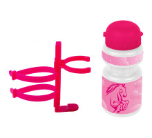 Фляга 5-340212 детская пластиковая 0,3л розовая ″лошадка″+держатель пластик с универсальным креплением VENTURA KIDS