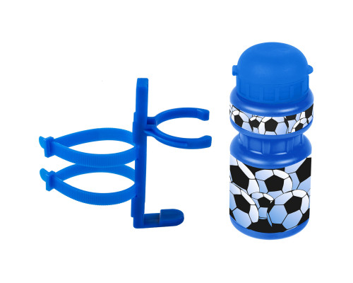 Фляга 5-340213 детская пластиковая 0,3л синяя ″футбол″+держатель пластик с универсальным креплением VENTURA KIDS