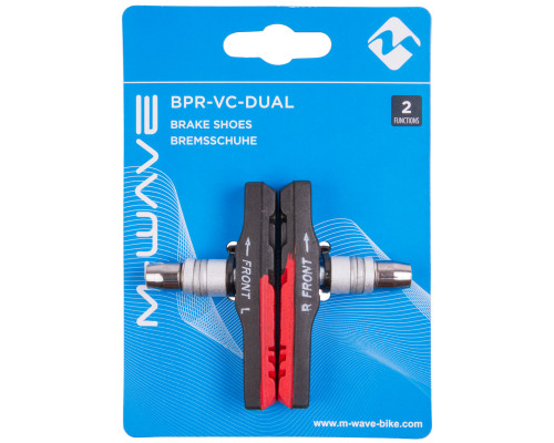 Тормозные колодки 5-361021 цветные ассимметричные 72мм для стальных и алюминиевых ободов, всепогодные черно/красные  BPR-VC-DUAL M-WAVE