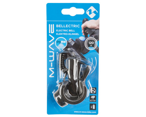 Звонок 5-420270 ЭЛЕКТРО 120Дб б/съемный пластик влагозащитный с батарейками с силоконовой оболочкой, для рулей 22,2-31,8мм, черный M-WAVE