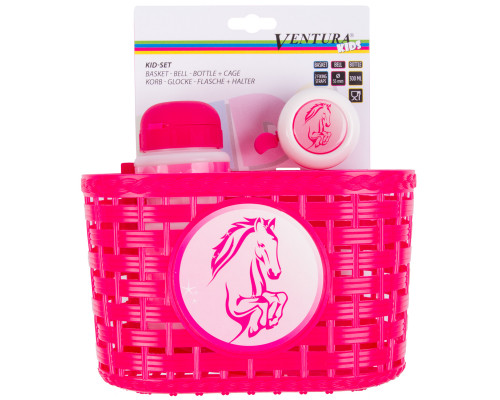 Корзина+фляга+звонок 5-650040 комплект розовый ″лошадка″ VENTURA KIDS