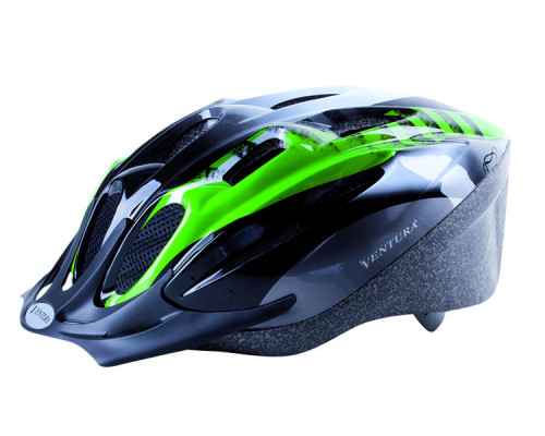 Шлем 5-731036 с сеточкой 11 отверстий, 54-58см черно-бело-зеленый M-WAVE ACTIVE