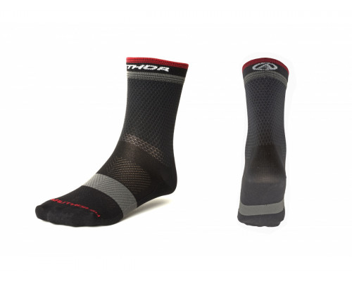 Велоноски 8-7200309 Stripe X0 анатомические, ПРОФЕССИОНАЛЬНЫЕ, усилен. носок и пятка, итальянский материал, черно-серо-красные р-р XL (43-46) AUTHOR