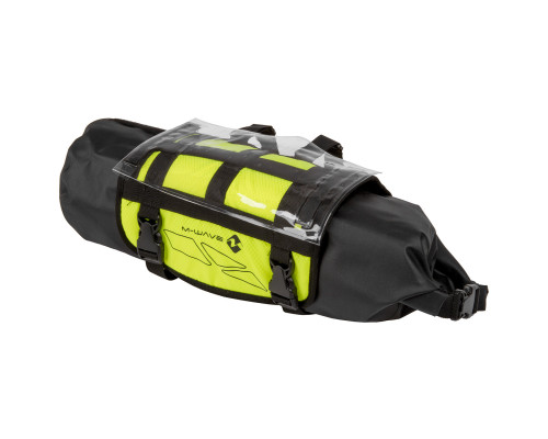 Сумка 5-122637 на руль походная, размер 59х23см V=10л 100% влагозащита черноенеоново-желтая M-WAVE