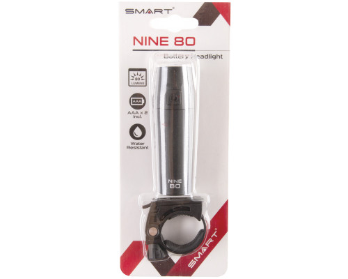 Фара 5-220201 NINE80 1диод повышенной яркости 80люмен(15LUX)/2функции с батарейками влагозащитная черная SMART