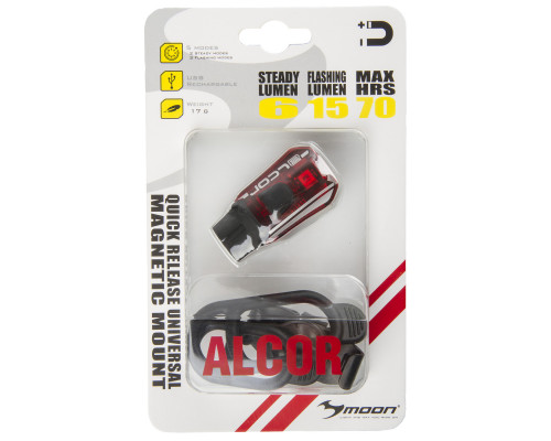 Фонарь 5-220460 задний 1SMD-LED повышенной яркости /5ф USB-заряд. Li-Pol АКБ 250МАh вращающееся магнитное крепление 17г. красный ALCOR MOON