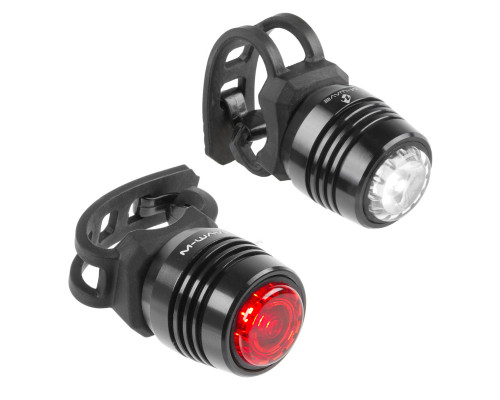 Фонарики 5-220628 задний+передний 1диод повышенной яркости 0.5Вт/3ф USB-заряд. Li-Pol АКБ быстросъемный алюминиевый 26г M-WAVE