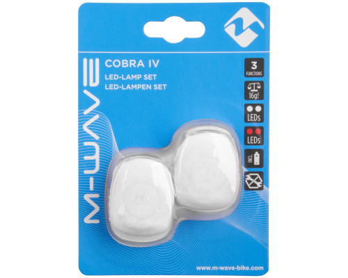 Фонарики 5-220632 COBRA IV передний 2диода/3функции +задний2диода/3функции 24г с батарейками белый корпус M-WAVE