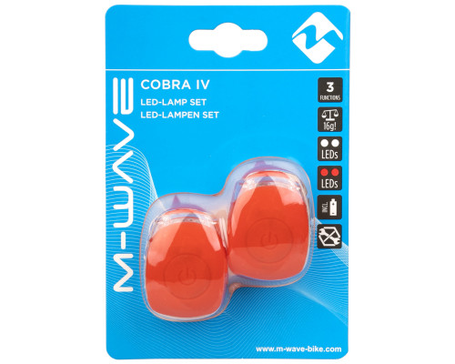 Фонарики 5-220633 COBRA IV передний 2диода/3функции +задний2диода/3функции 24г с батарейками красный корпус M-WAVE