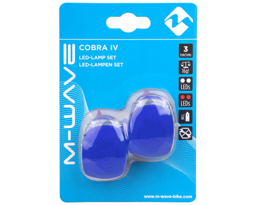 Фонарики 5-220634 COBRA IV передний 2диода/3функции +задний2диода/3функции 24г с батарейками синий корпус M-WAVE