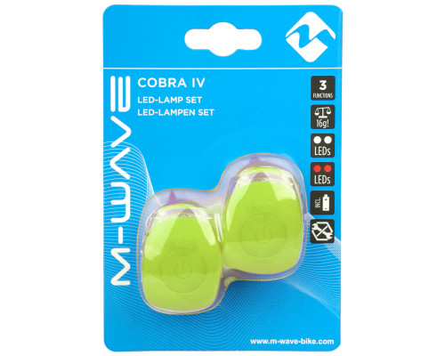 Фонарики 5-220635 COBRA IV передний 2диода/3функции +задний2диода/3функции 24г с батарейками зеленый корпус M-WAVE