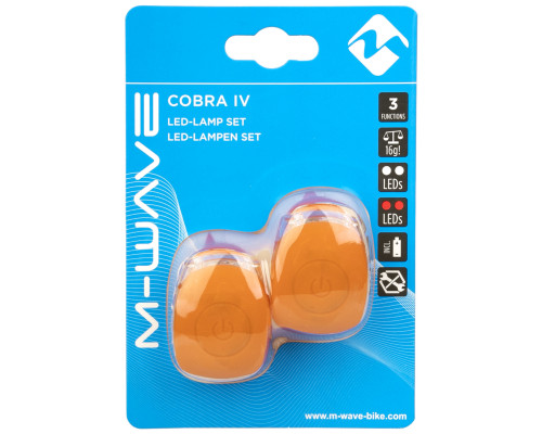Фонарики 5-220637 COBRA IV передний 2диода/3функции +задний2диода/3функции 24г с батарейками оранжевый корпус M-WAVE