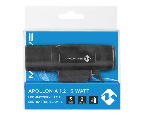 Фара 5-220887 1диод повышенной яркости 3W/2функции алюминиевая, с батарейками черная APOLLON A 1.2 3 WATT M-WAVE