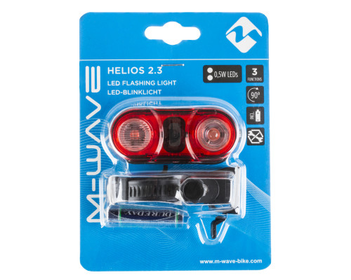 Фонарь 5-221037 задний 2диода повышенной яркости 0,5W/3функции вращающийся, красный с батарейками HELIOS 3.2 M-WAVE