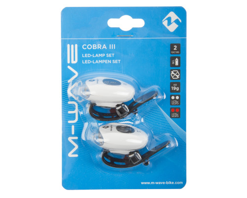 Фонарики 5-221063 COBRA III передний 2диода/2функции +задний2диода/2функции 19г с батарейками белый корпус M-WAVE