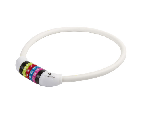 Замок 5-231052 вело кодовый (4 разряда, цветные символы) 12х650мм силиконовый белый M-WAVE