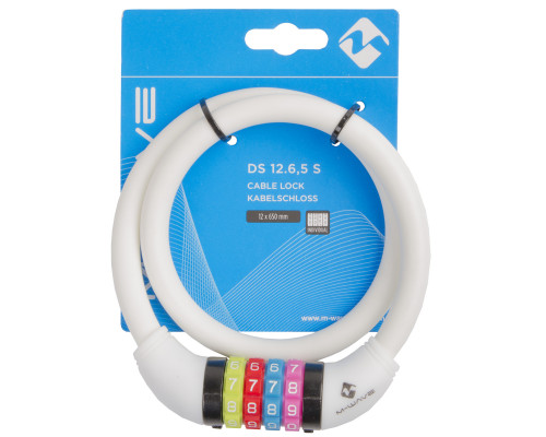 Замок 5-231052 вело кодовый (4 разряда, цветные символы) 12х650мм силиконовый белый M-WAVE