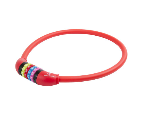 Замок 5-231053 вело кодовый (4 разряда, цветные символы) 12х650мм силиконовый красный M-WAVE