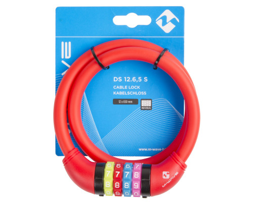 Замок 5-231053 вело кодовый (4 разряда, цветные символы) 12х650мм силиконовый красный M-WAVE