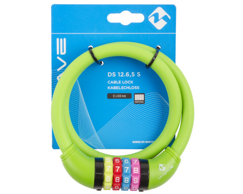 Замок 5-231055 вело кодовый (4 разряда, цветные символы) 12х650мм силиконовый зеленый M-WAVE