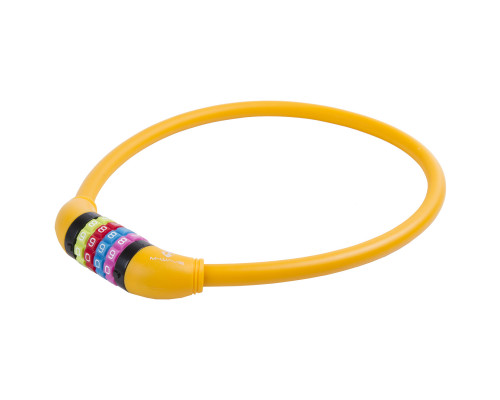 Замок 5-231057 вело кодовый (4 разряда, цветные символы) 12х650мм силиконовый оранжевый M-WAVE