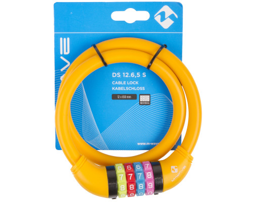 Замок 5-231057 вело кодовый (4 разряда, цветные символы) 12х650мм силиконовый оранжевый M-WAVE
