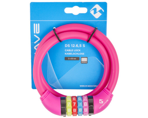 Замок 5-231058 вело кодовый (4 разряда, цветные символы) 12х650мм силиконовый розовый M-WAVE