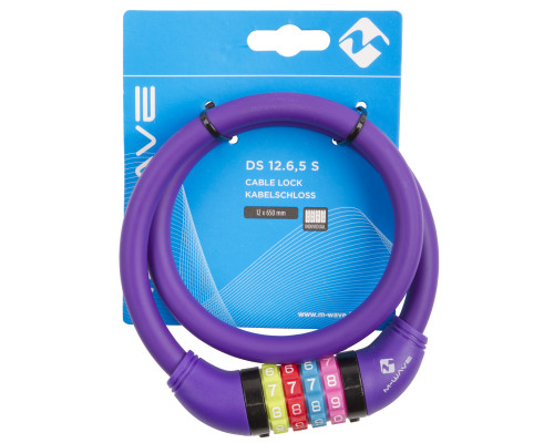 Замок 5-231059 вело кодовый (4 разряда, цветные символы) 12х650мм силиконовый фиолетовый M-WAVE