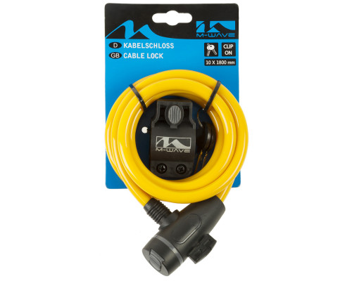 Замок 5-233866 вело 10х1800мм автоматический с защитным колпачком желтый M-WAVE
