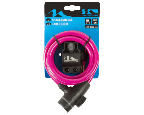 Замок 5-233868 вело 10х1800мм автоматический с защитным колпачком розовый M-WAVE