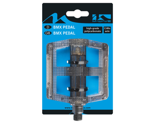 Педали 5-311380 поликарбонат. BMX широкие ось Cr-Mo черные полупрозрачные M-WAVE