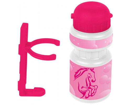Фляга 5-340212 детская пластиковая 0,3л розовая ″лошадка″+держатель пластик с универсальным креплением VENTURA KIDS
