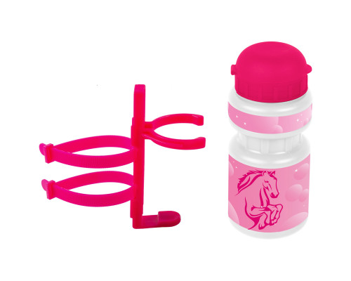 Фляга 5-340212 детская пластиковая 0,3л розовая ″лошадка″+держатель пластик с универсальным креплением VENTURA KIDS