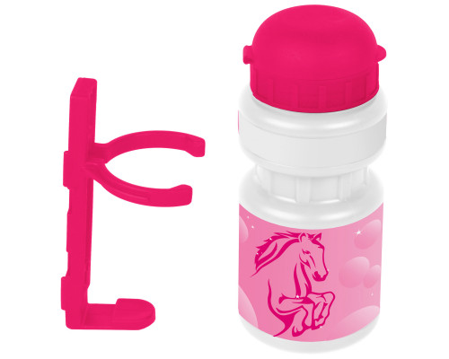 Фляга 5-340212 детская пластиковая 0,3л розовая ″лошадка″+держатель пластик с универсальным креплением VENTURA KIDS